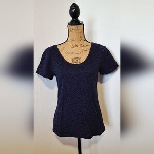 Banana Republic Navy Lace Scoop Neck Women's Top